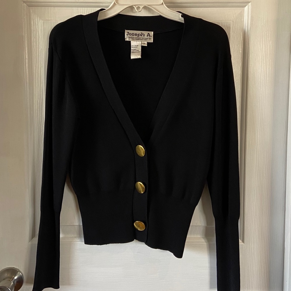Joseph A. Black Cardigan Gold Buttons Size M